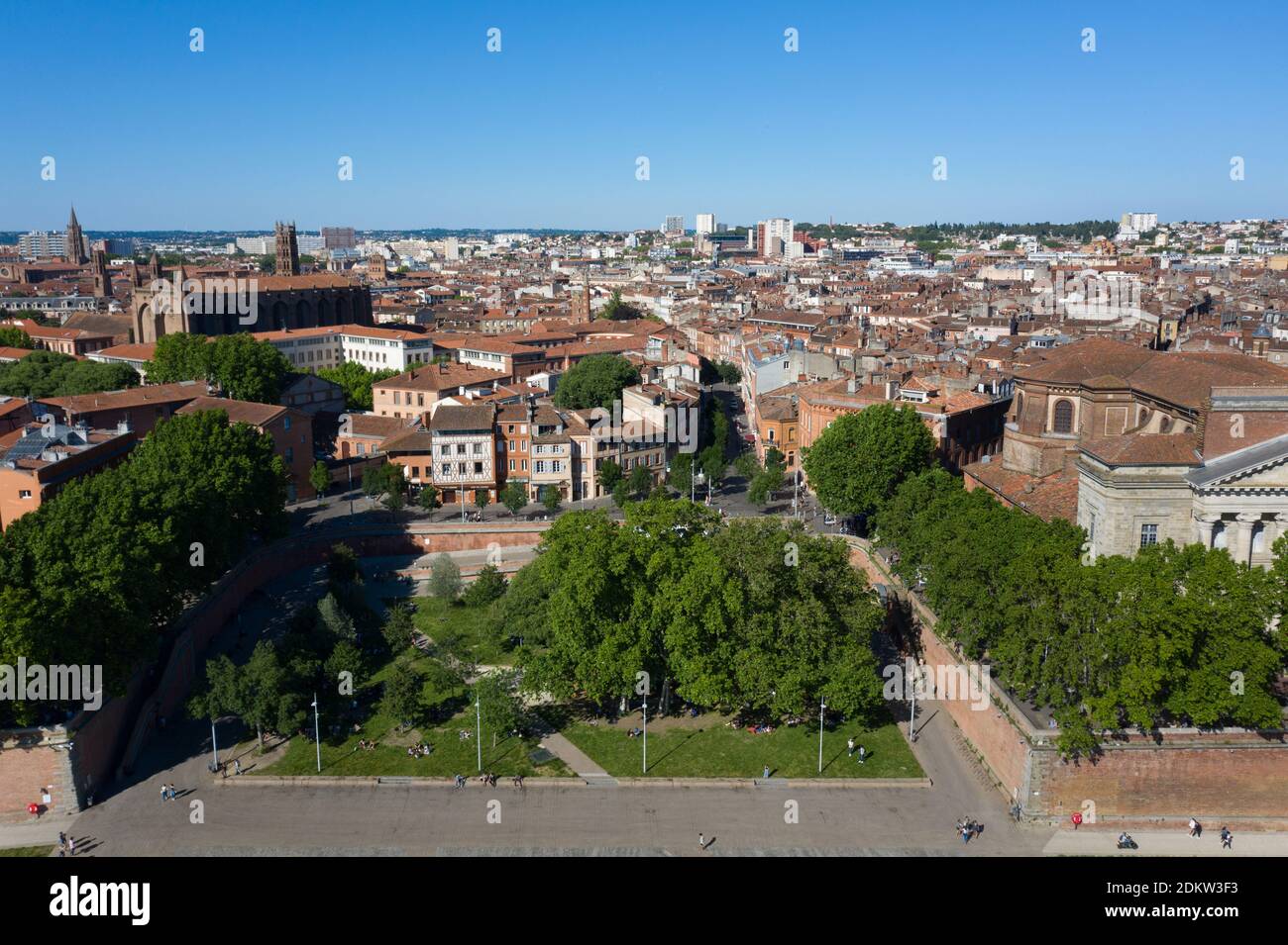 Toulouse (south of France) aerial view of "place de la Daurade" square in the district of