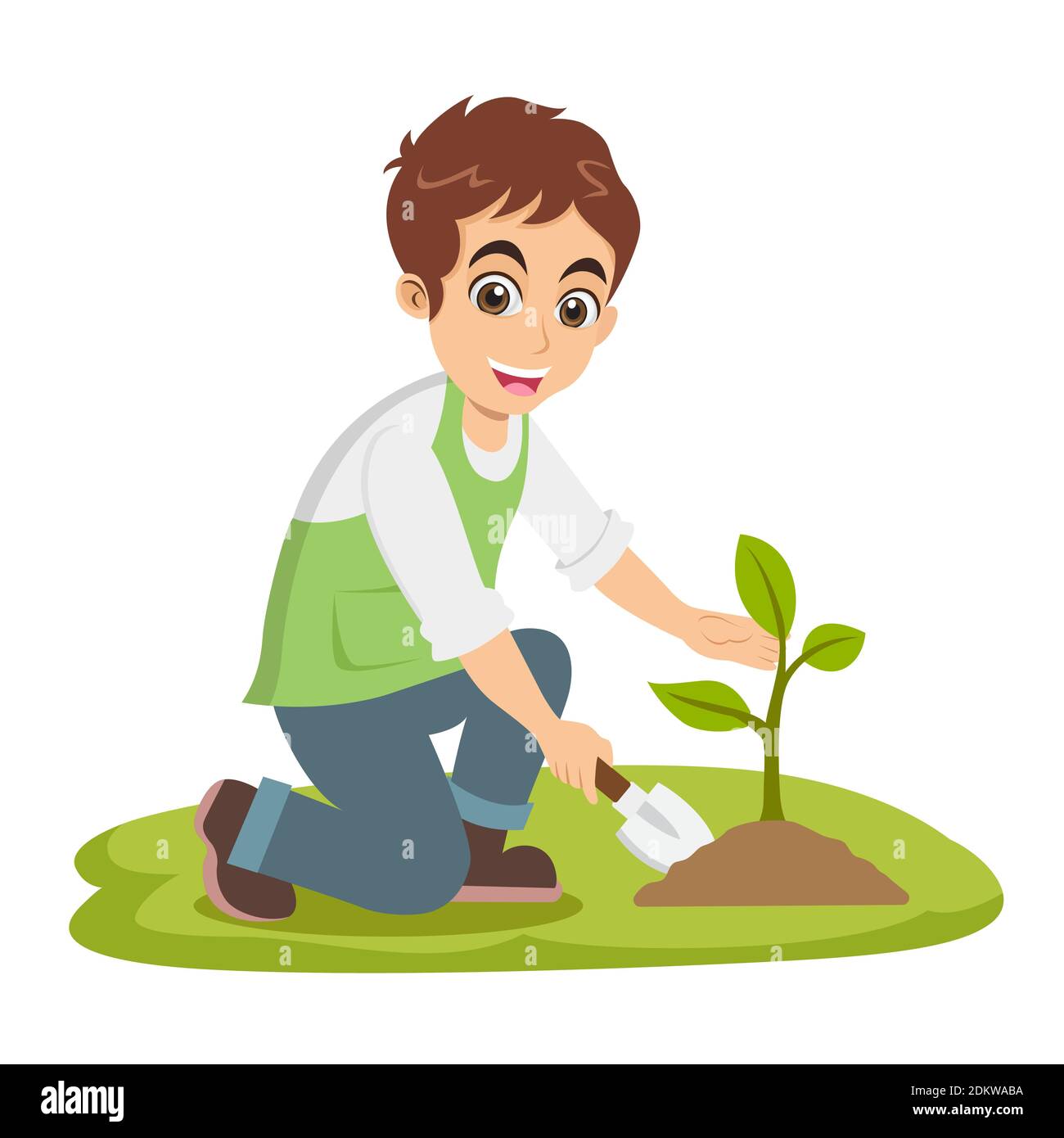 Cute cartoon little boy plant a tree isolated on white background Stock  Vector Image & Art - Alamy