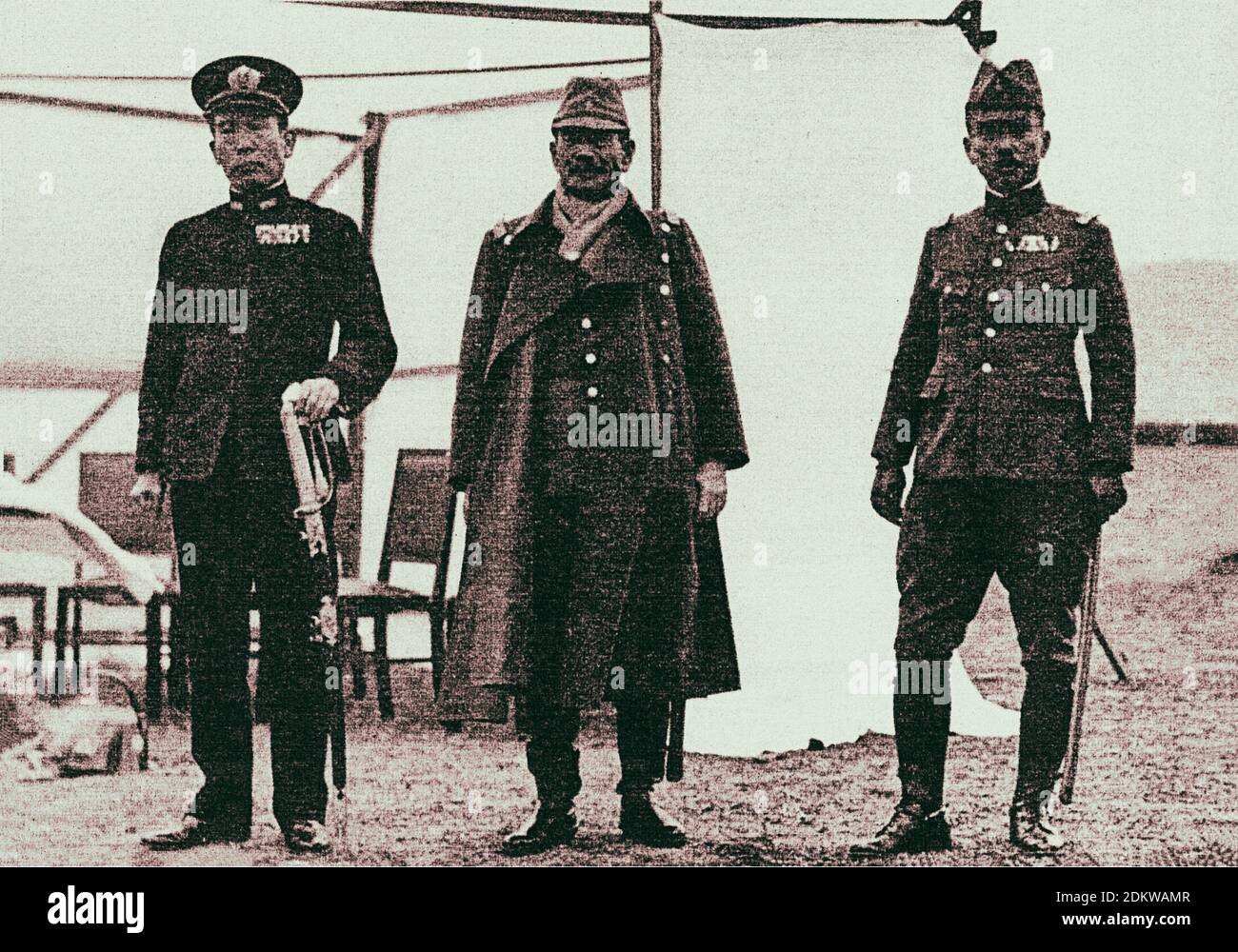 Navy Commander Kiyoshi Hasegawa, Army Commander Iwane Matsui, and Lieutenant General Prince Asaka at Nanking Memorial Service Stock Photo