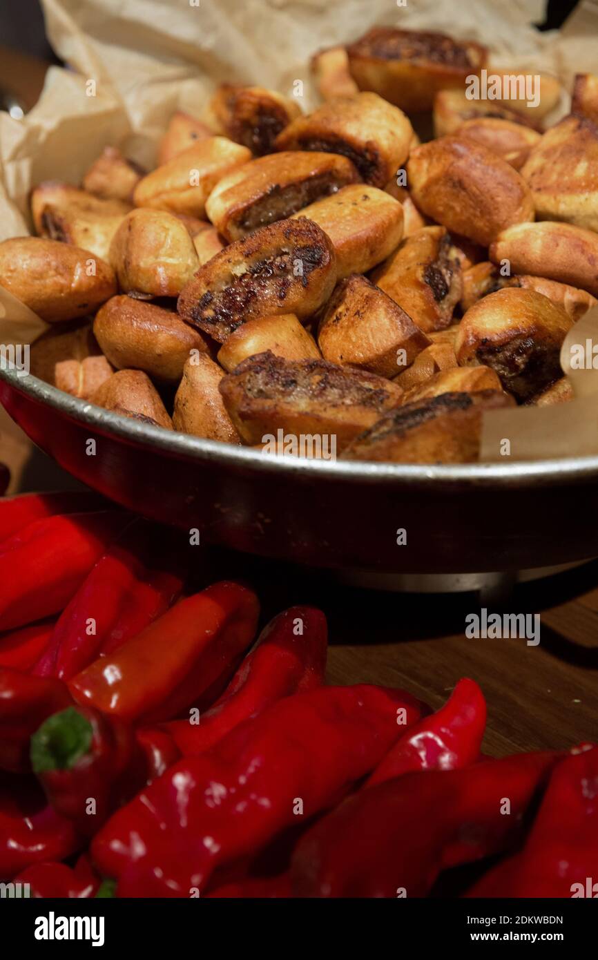Main course served at a buffet table at a corporate event Stock Photo