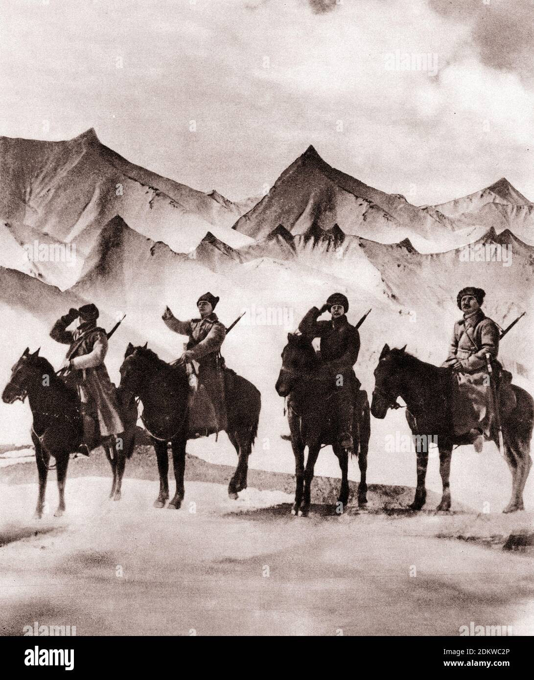 Red Cavalry of Red Army. 1920s - 1930s. From soviet propaganda book Stock Photo