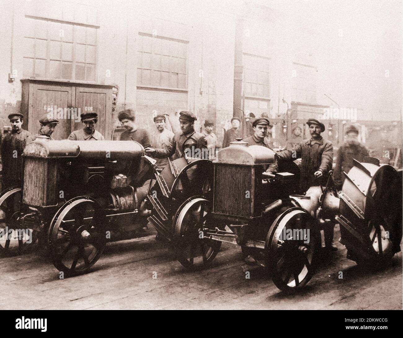 The first tractors of the Krasny Putilovets plant. USSR. 1930s Stock Photo