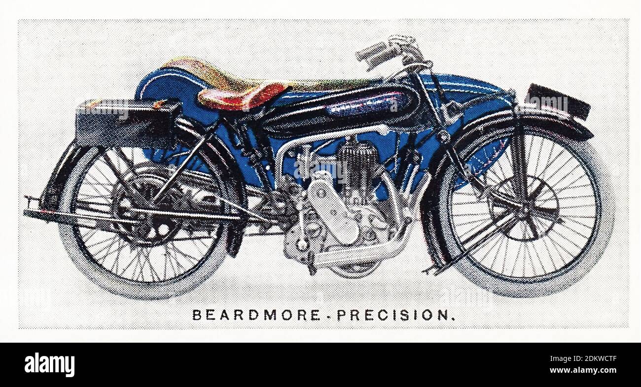 Antique cigarettes cards. 1920s. Lambert & Butler Cigarettes (series of Motorcycles). Beardmore Precision motorcycle. Beardmore Precision Motorcycles Stock Photo