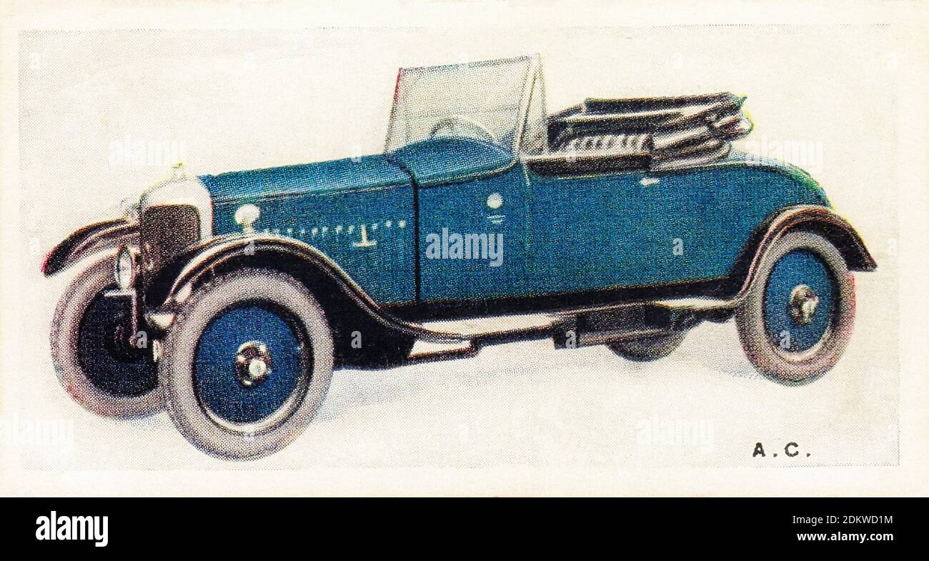 Antique cigarettes cards. 1926. Lambert & Butler Cigarettes (3rd series of Motor Cars). AC 12 Royal drophead coupe.  AC Cars, originally incorporated Stock Photo