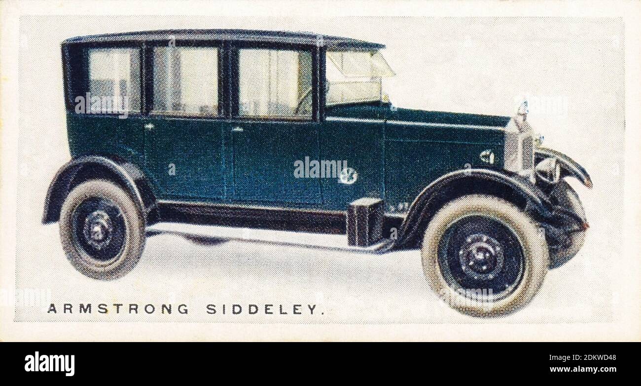 Antique cigarettes cards. 1926. Lambert & Butler Cigarettes (3rd series of Motor Cars). Armstrong-Siddeley 4-14  'Broadway' saloon. Armstrong Siddeley Stock Photo