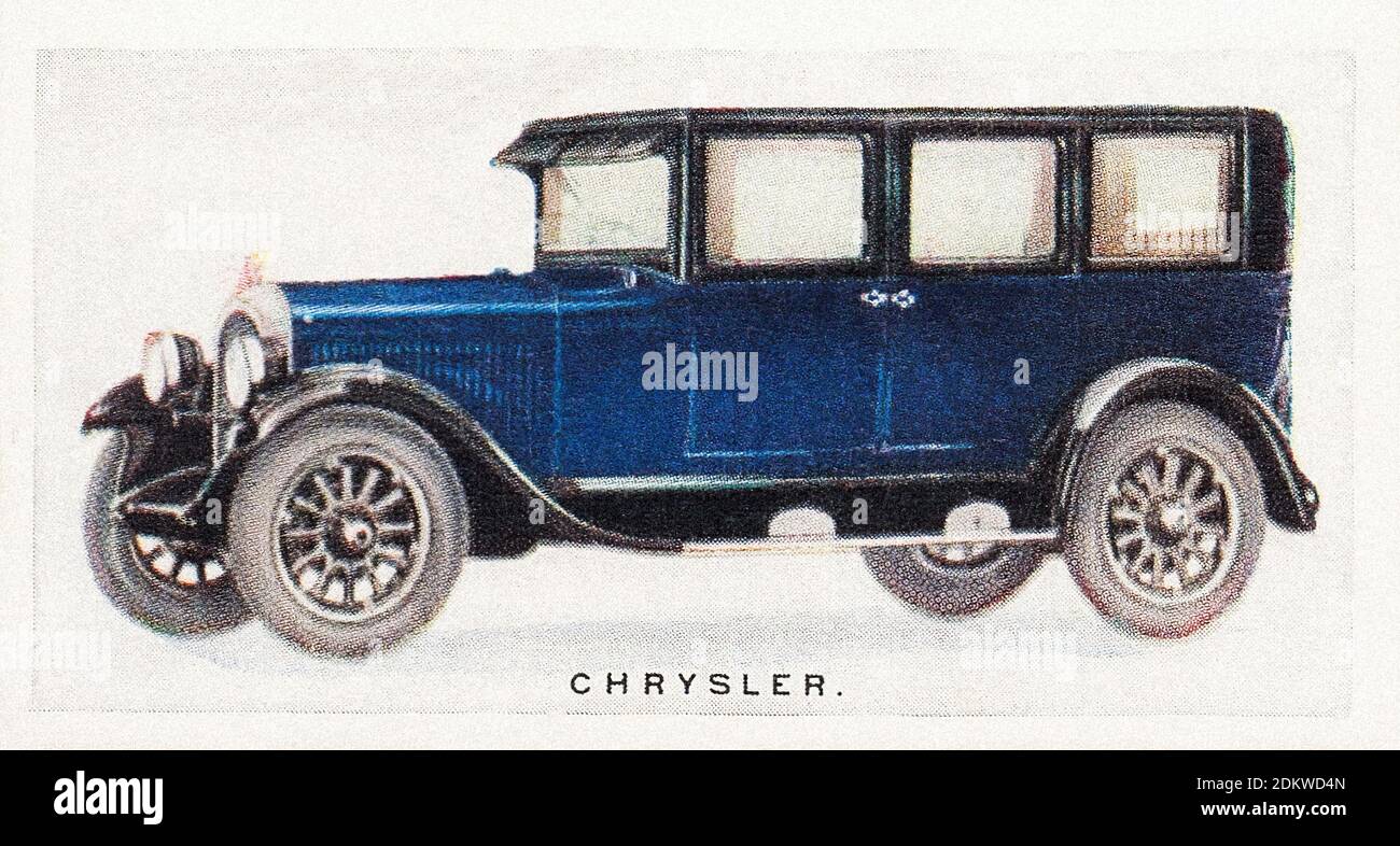 Antique cigarettes cards. 1926. Lambert & Butler Cigarettes (3rd series of Motor Cars). Chrysler 'Six' classic car. The first car of the Chrysler bran Stock Photo