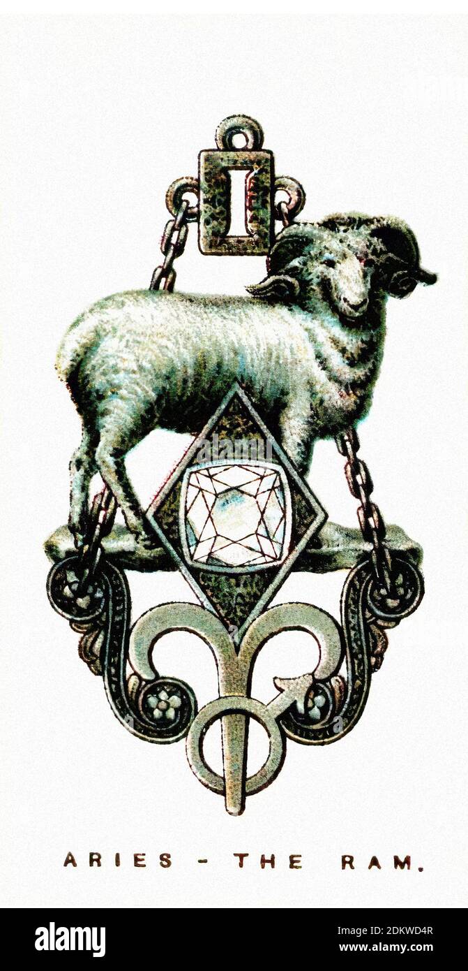 wills cigarette cards lucky charms Antique cigarettes cards. Wills's Cigarettes (series of Lucky Charms).  Aries - The Ram. 1923 Stock Photo