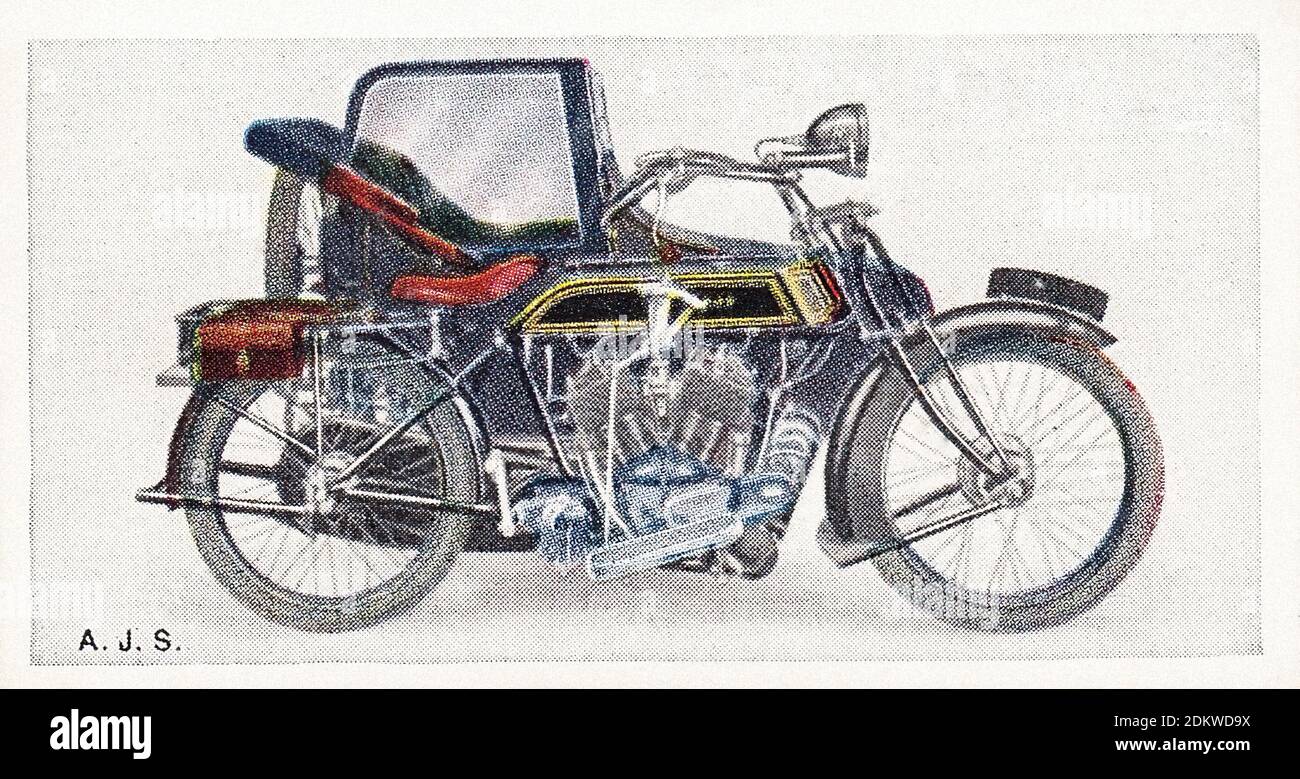 Antique cigarettes cards. 1920s. Lambert & Butler Cigarettes (series of Motorcycles). 6 hp Bradbury sports motorcycle. Bradbury Motor Cycles was a Bri Stock Photo