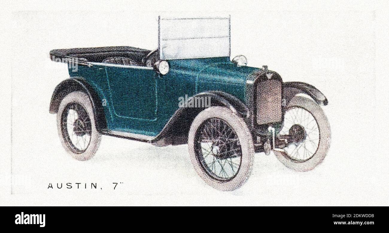 Antique cigarettes cards. 1926. Lambert & Butler Cigarettes (3rd series of Motor Cars). Austin 7 classic car. The Austin 7 is an economy car that was Stock Photo