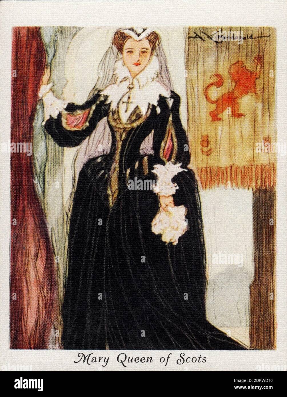 Antique cigarettes cards. Players Cigarettes (series Famous Beauties ). Mary, Queen of Scots. 1937 Mary, Queen of Scots (1542 – 8 February 1587), also Stock Photo