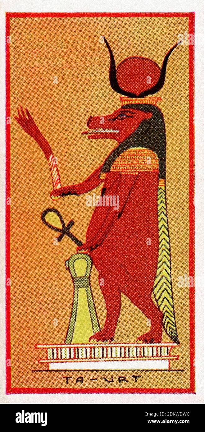 Antique cigarettes cards. Henly & Watkins Cigarettes (series Ancient Egyptian Gods). Taweret (Ta-Urt). 1924 In Ancient Egyptian religion, Taweret (als Stock Photo