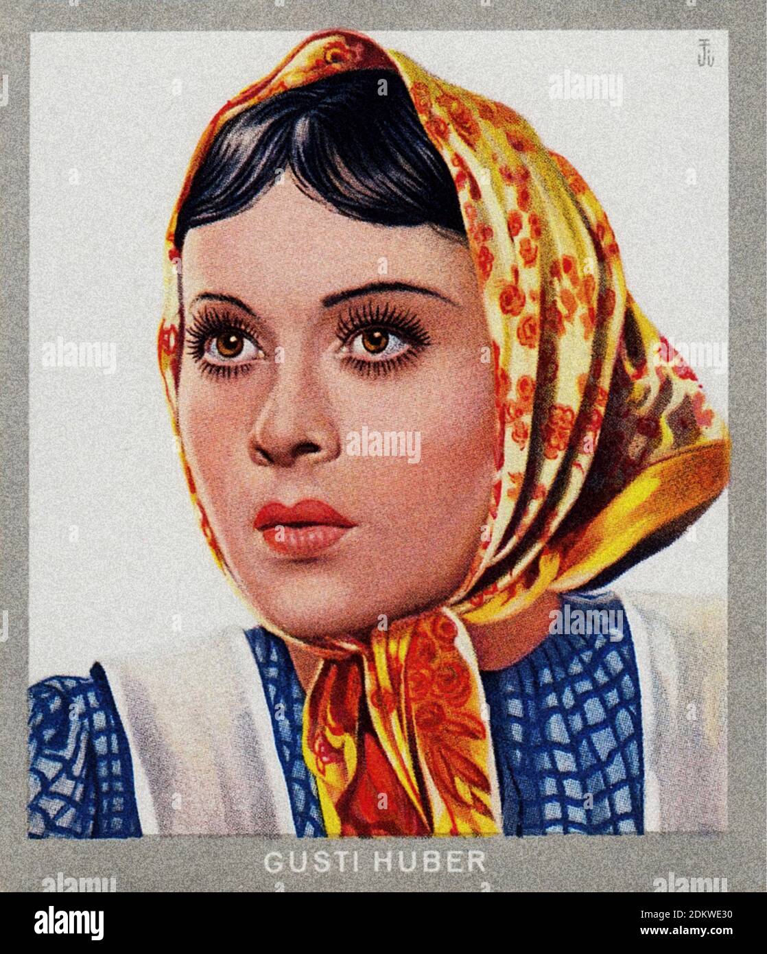 German antique cigarettes cards. Monopol Cigarettes 'series Künstler Im Film'. Gusti Huber, Austrian-American actress. 1937 Auguste 'Gusti' Huber (Jul Stock Photo