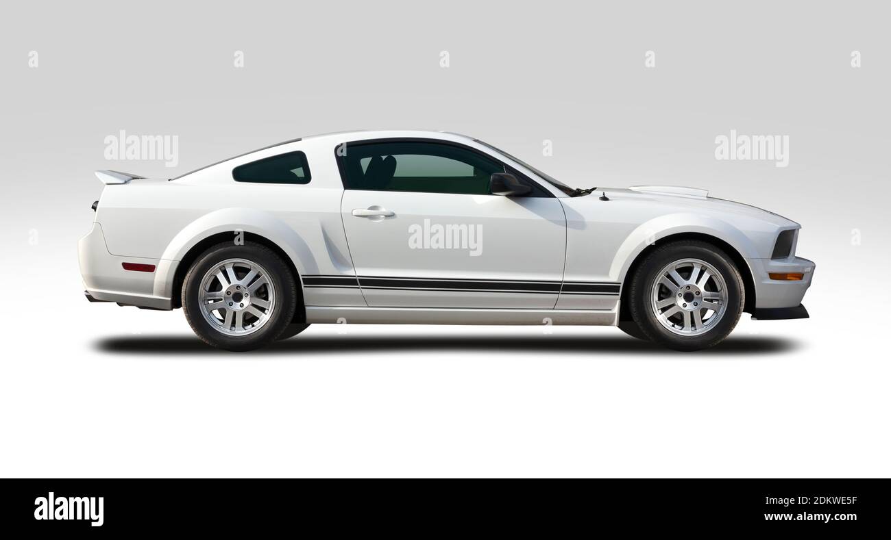 White American sport muscle car side view isolated on white background Stock Photo
