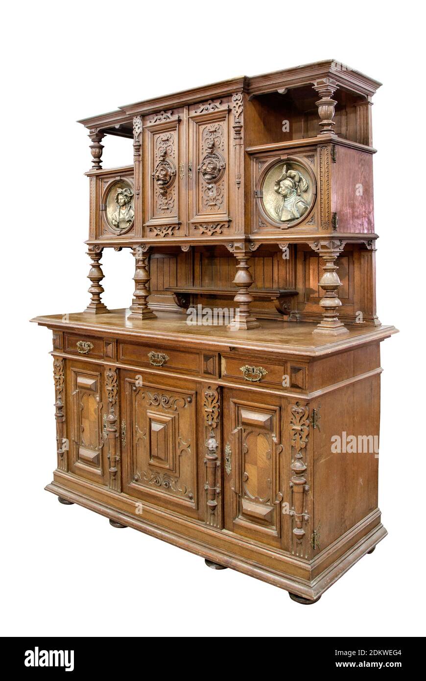 Antique  kitchen cupboard (display cabinet) of the end of 19th century on the white background. Stock Photo