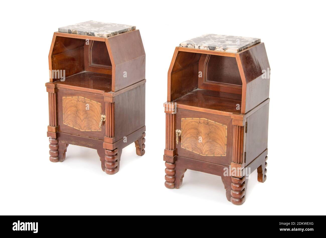 Antique vintage bedroom bed tables with inlay decoration. Western