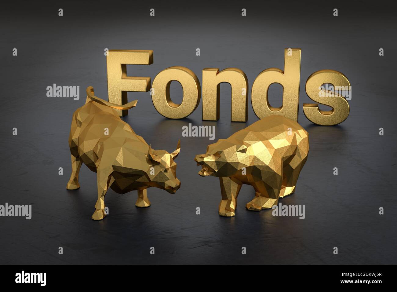 German and French language Fonds (in English financial fund) concept. A bull and bear in front