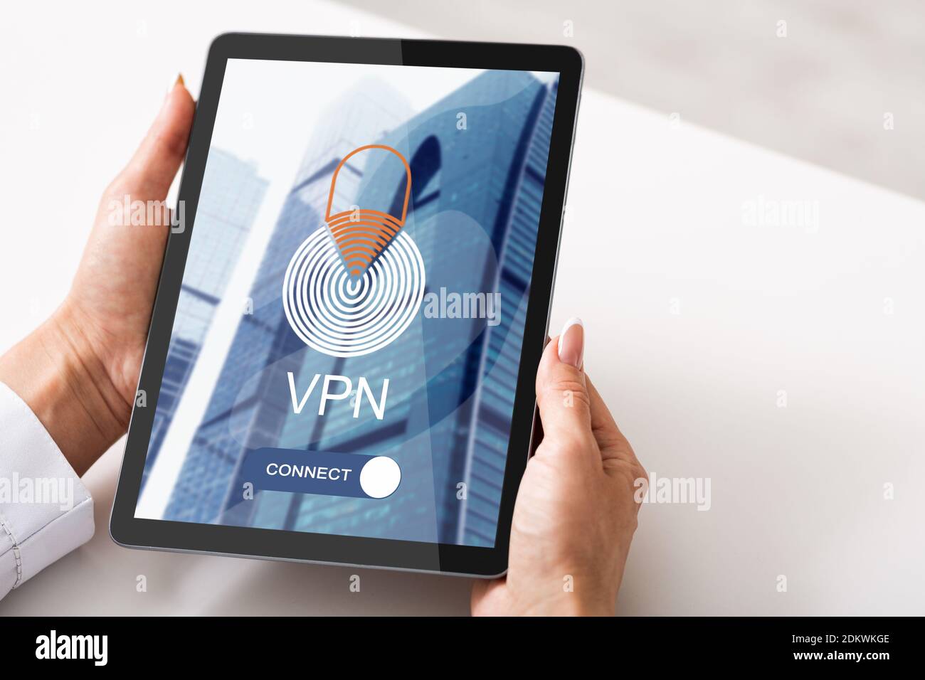 Woman Browsing Vpn App On Digital Data For Personal Data Protection, Collage Stock Photo