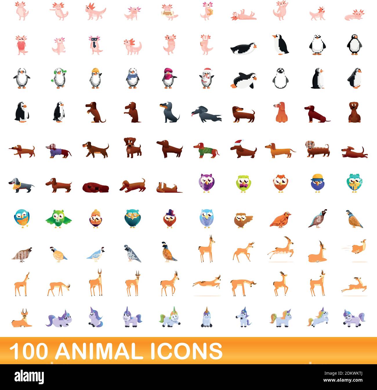 100 animal icons set. Cartoon illustration of 100 animal icons vector ...