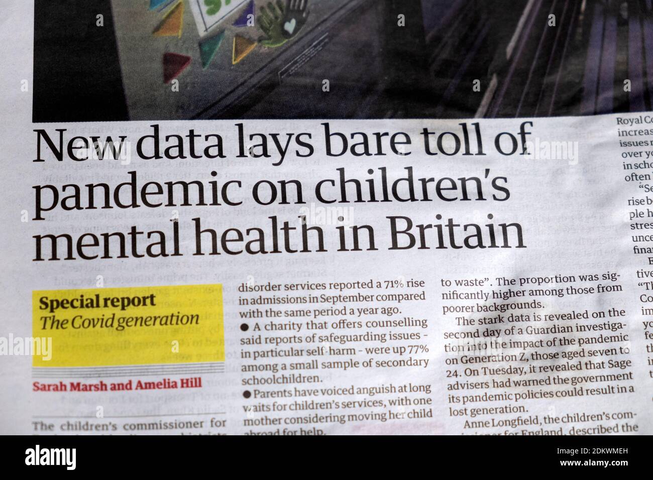 New Data Lays Bare Toll Of Pandemic On Children S Mental Health In Britain Guardian Newspaper Headline Inside Page Article 21 October London Uk Stock Photo Alamy