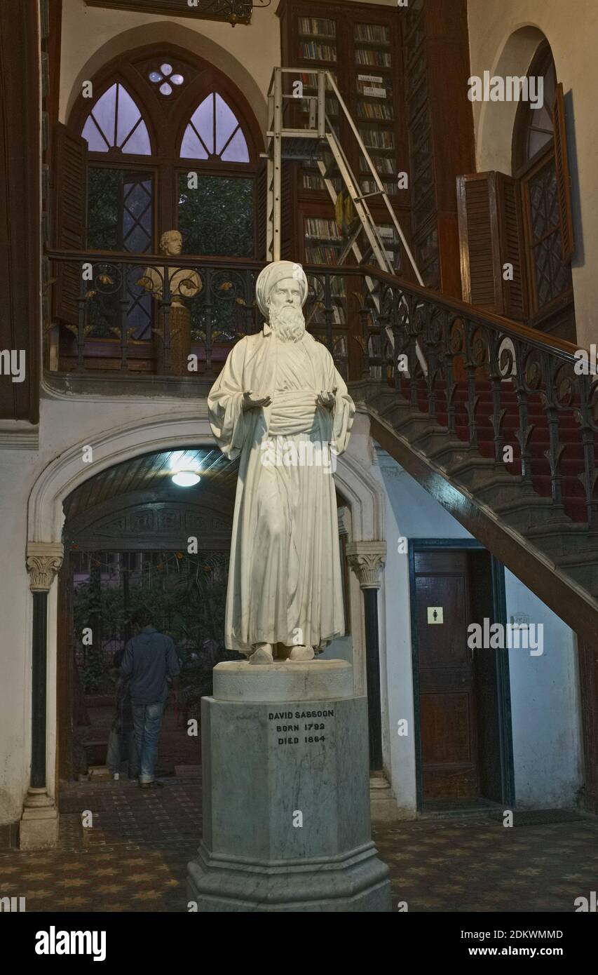 A stature of erstwhile trader and leader of the Jewish community in Bombay, David Sassoon, at Sassoon Library, Kala Ghoda, Fort, Mumbai, India Stock Photo