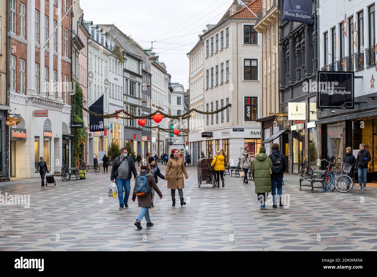 Shopping street with Christmas decoration in Copenhagen, Denmark Stock Photo