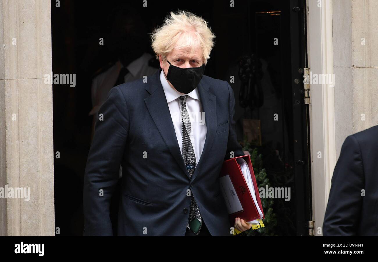 Prime Minister Boris Johnson leaves 10 Downing Street to attend Prime Minister's Questions at the Houses of Parliament, London. Stock Photo