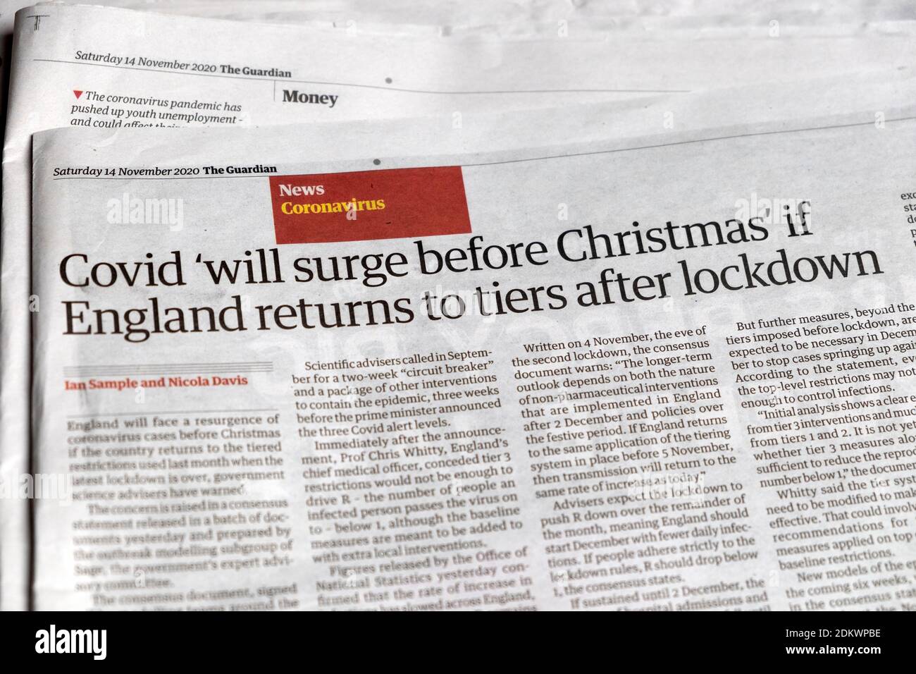 Covid Will Surge Before Christmas If England Returns To Tiers After Lockdown Coronavirus Covid Newspaper Headline Guardian London Uk 14 Nov Stock Photo Alamy