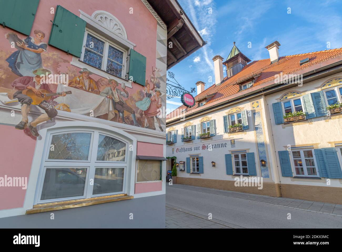 View of ornately painted houses, GarmischPartenkirchen, Bavaria