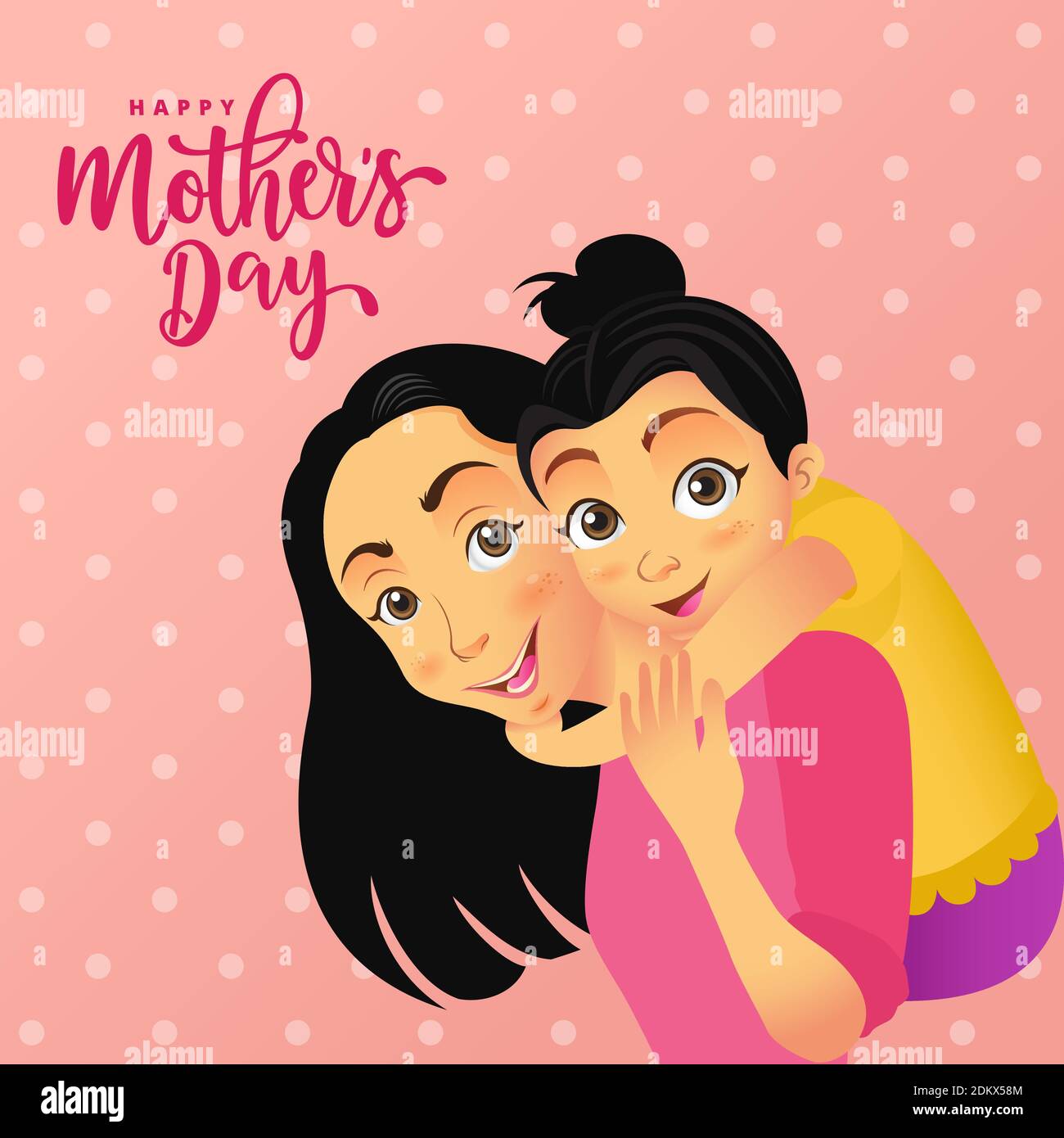 Happy Mother's day. Cute cartoon little girl congratulates moms and ...