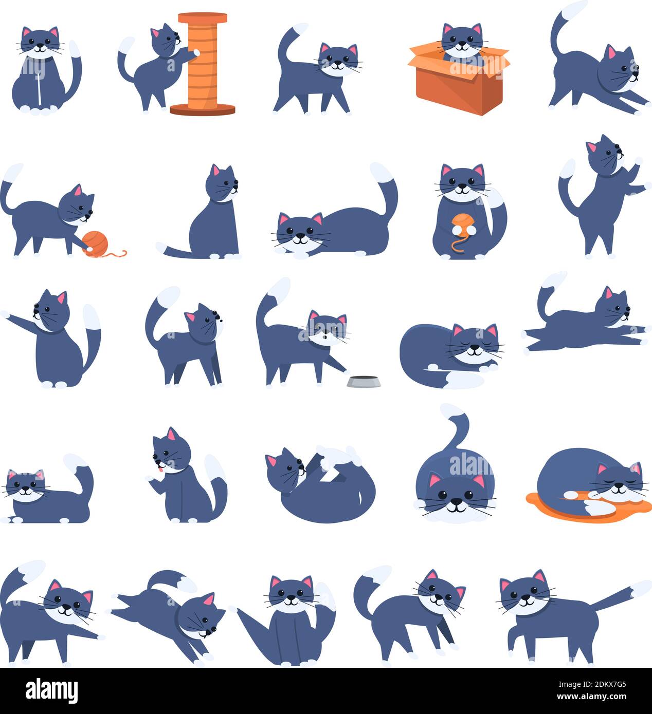 Playful cat icons set. Cartoon set of playful cat vector icons for web design Stock Vector