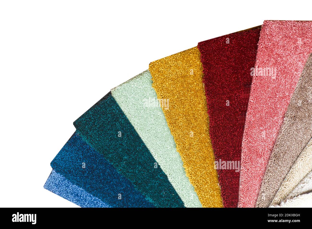 Types and samples of carpets in different colors. Carpets for rooms, apartments and houses Stock