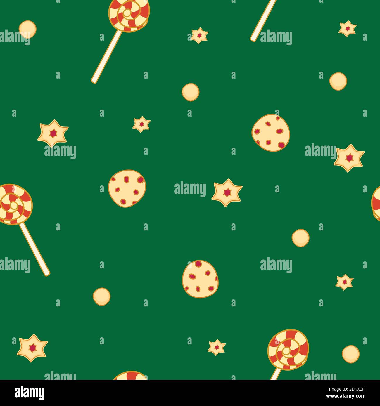cookies seamless pattern on a green background. Stock Vector