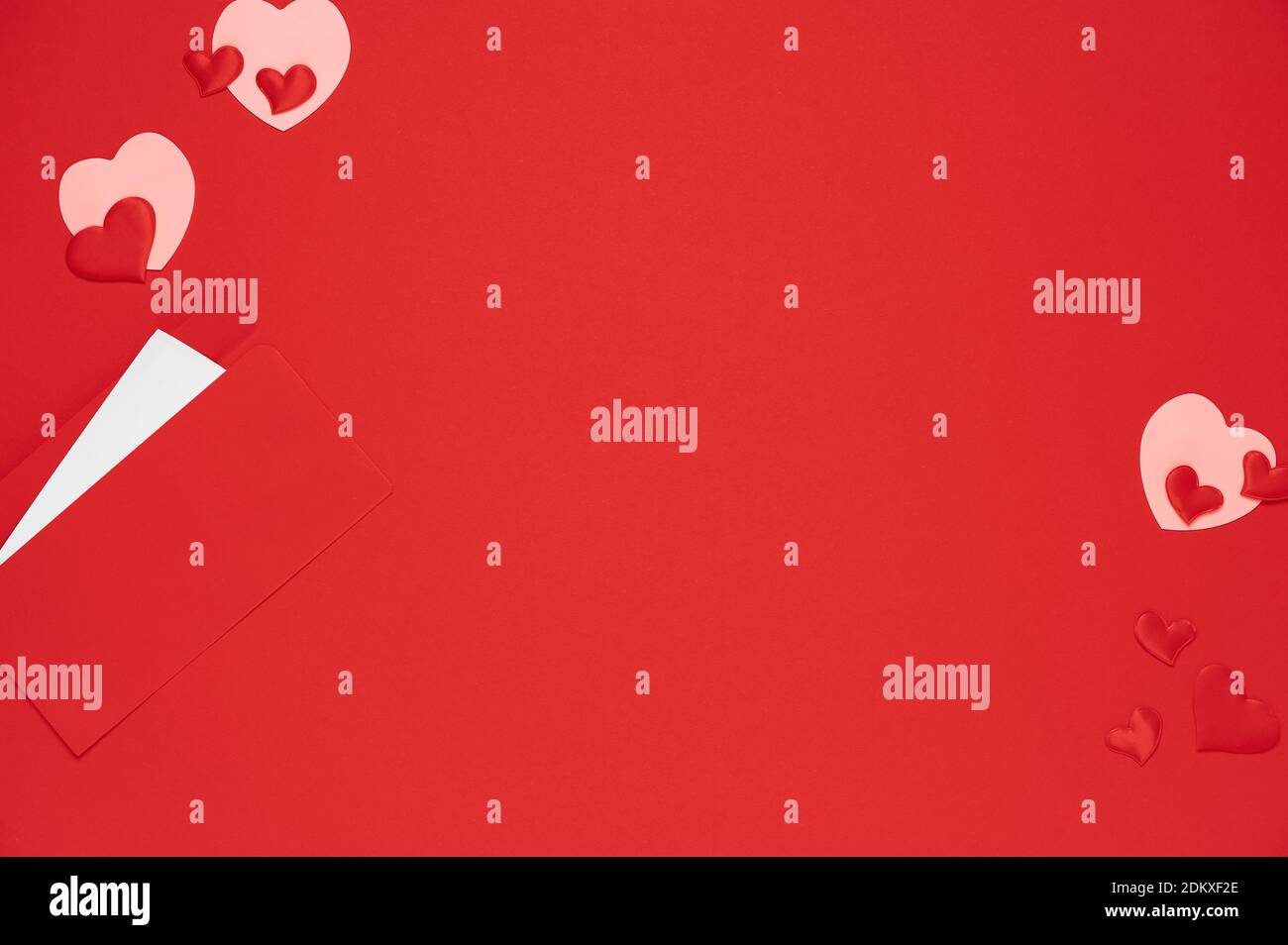 Valentine day template. Red envelope with letter and hearts on red ...