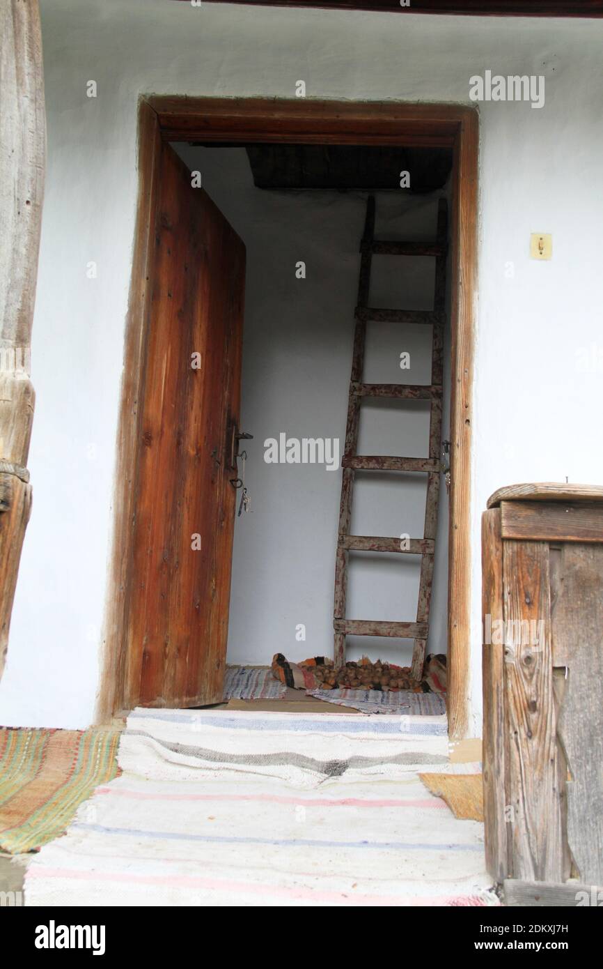 Vrancea County, Romania. Entrance into an old traditional house. Stock Photo