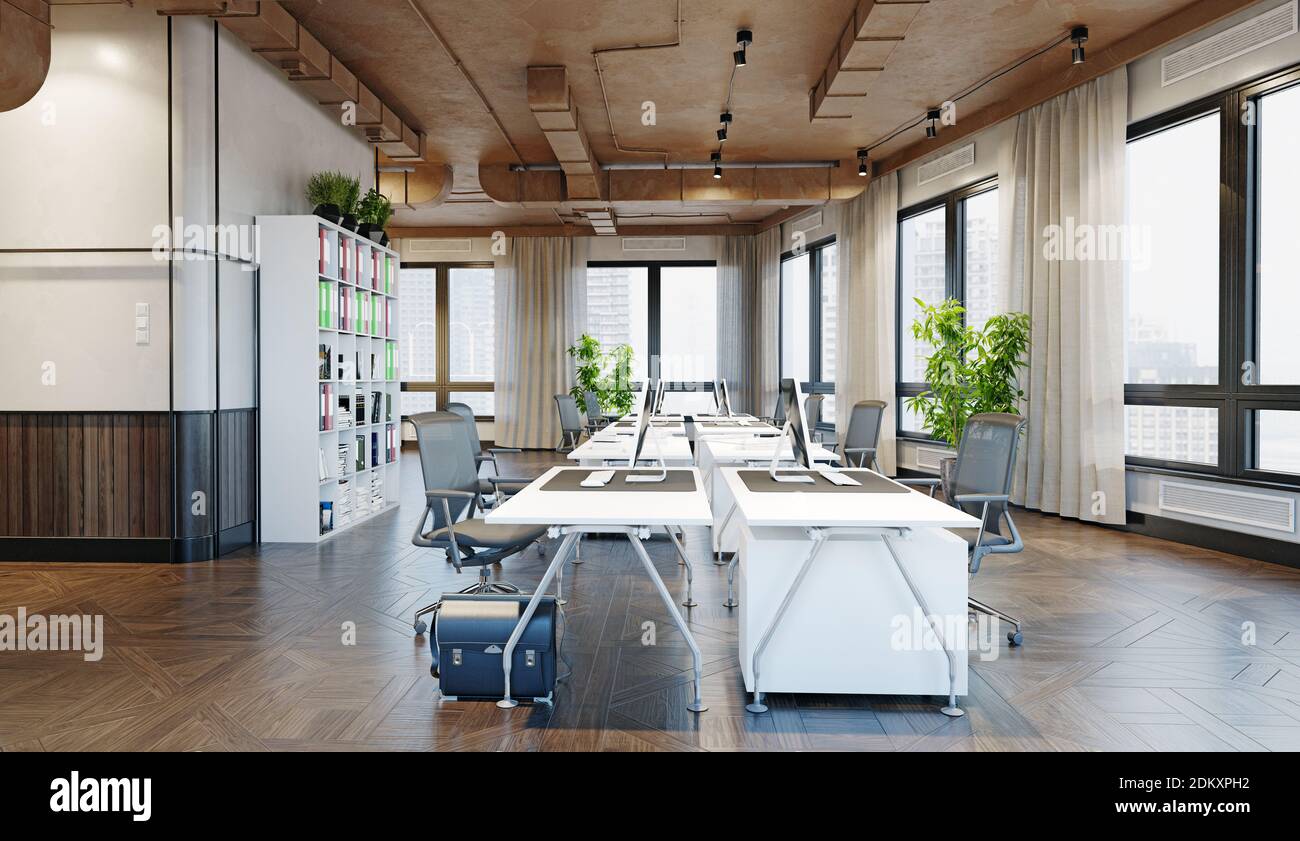 contemporary loft office interior. 3d rendering design concept Stock ...