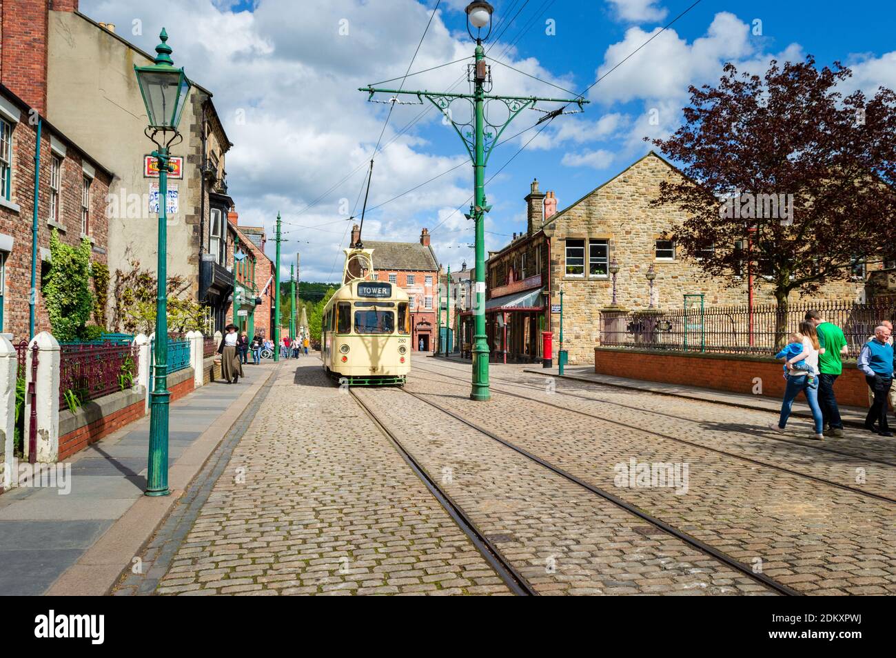 Vintage tram at Beamish Open Air Museum in County Durham North East England Stock Photo