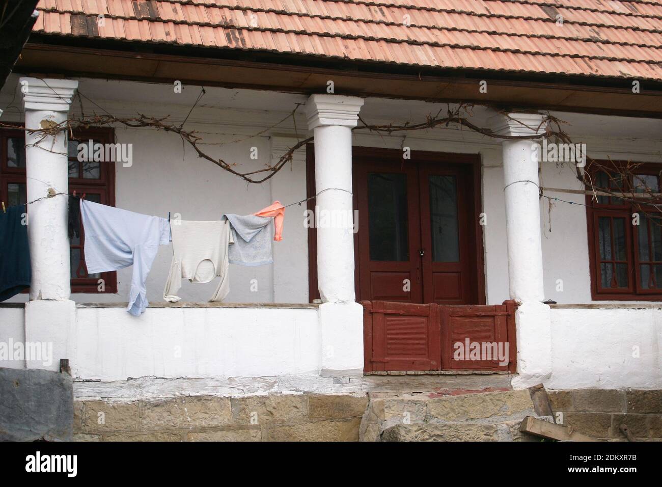 Vrancea County, Romania. Old traditional house with front porch. Stock Photo