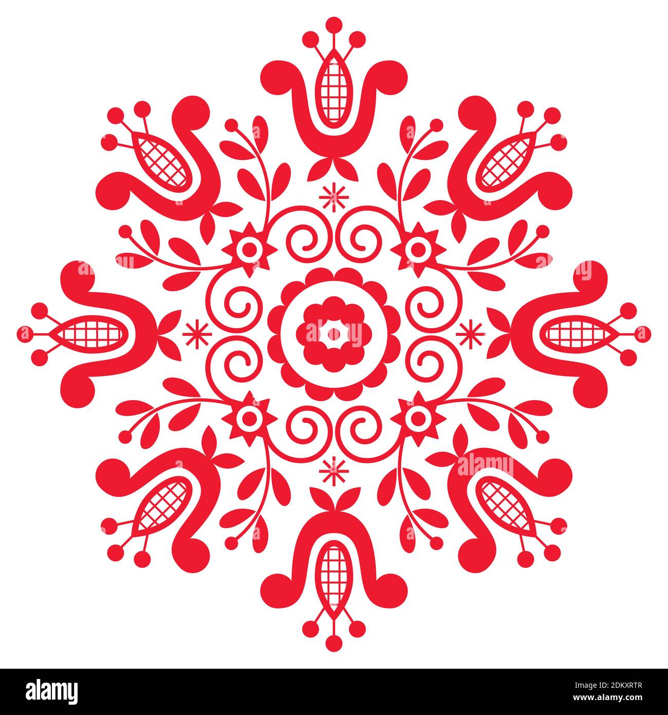 Polish folk art vector design mandala with flowers inspired by traditional highlanders embroidery Lachy Sadeckie - boho pattern Stock Vector