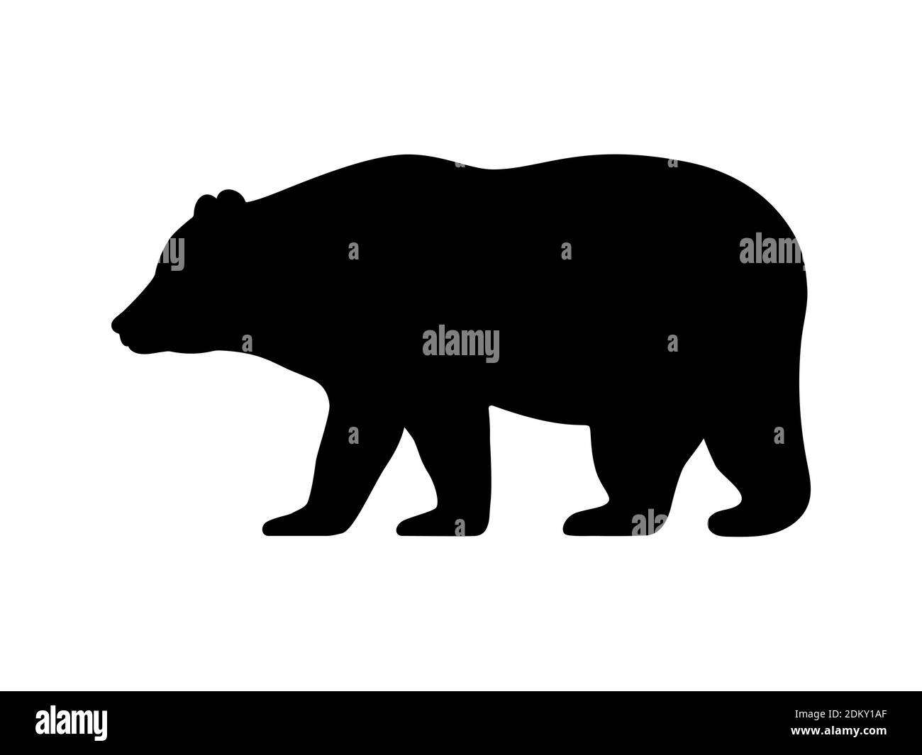 Bear silhouette. Vector illustration of black icon logo bear silhouette isolated on white. Outline shadow shape grizzly, side view profile. Stock Vector