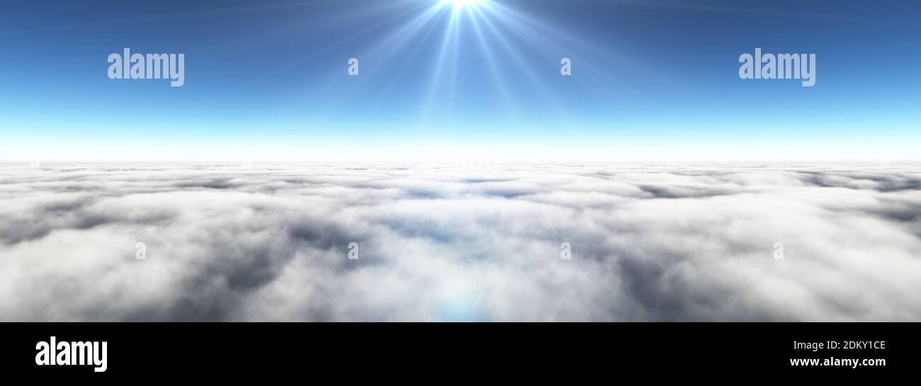 Above clouds sun ray, 3d rendering illustration Stock Photo - Alamy