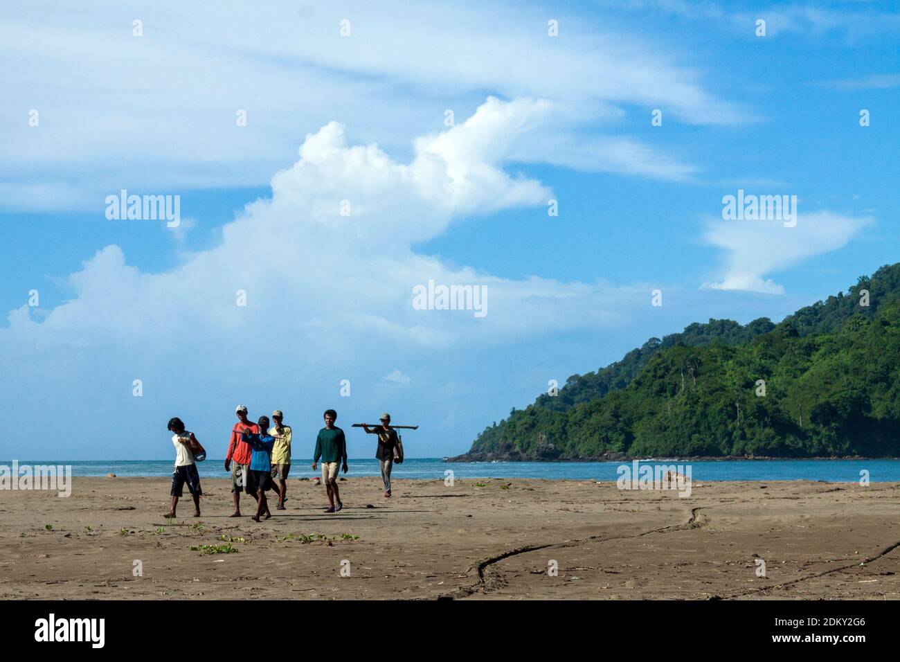 Fishermen on Bandealit beach, Meru Betiri National Park, Jember. Stock Photo