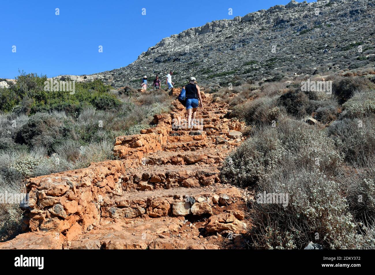 Kissamos, Greece - October 08, 2018: Unidentified people on footpath to Balos lagoon in the west of Crete Stock Photo