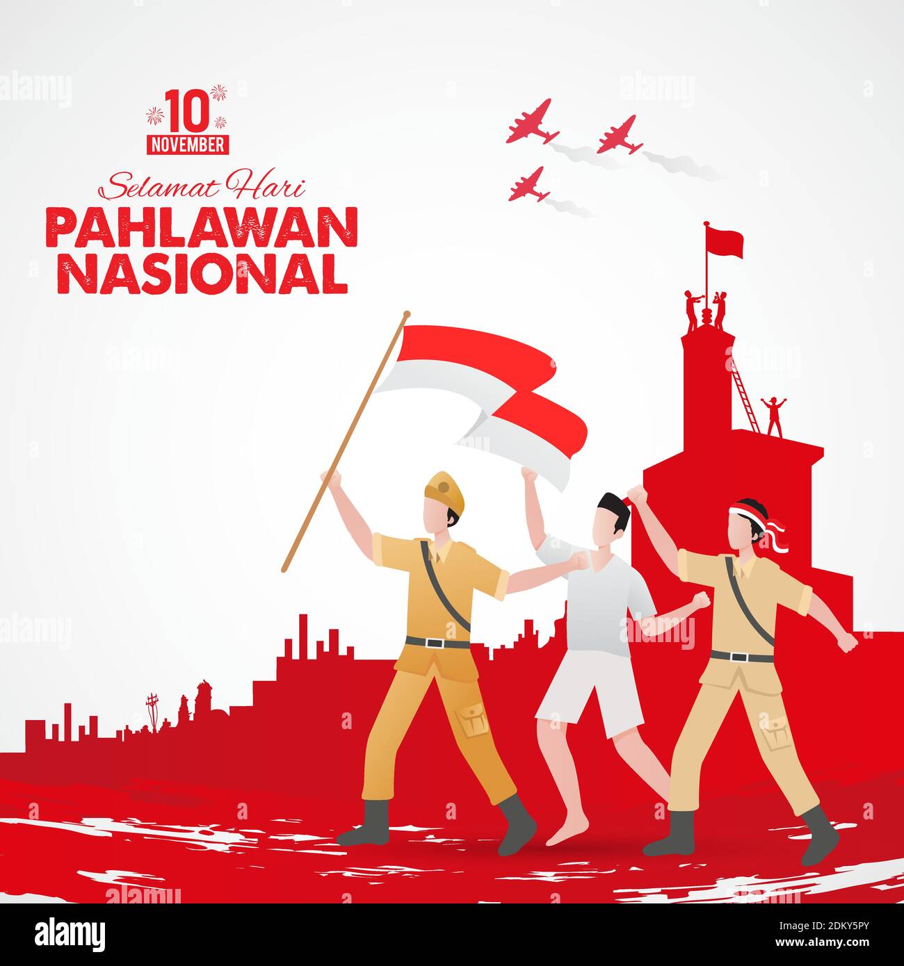 Selamat hari pahlawan nasional. Translation: Happy Indonesian National Heroes day. vector illustration for greeting card, poster and banner. Stock Vector