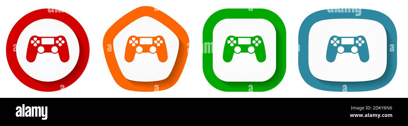 Wireless gaming controller, gamepad vector icon set, flat design buttons on white background Stock Vector