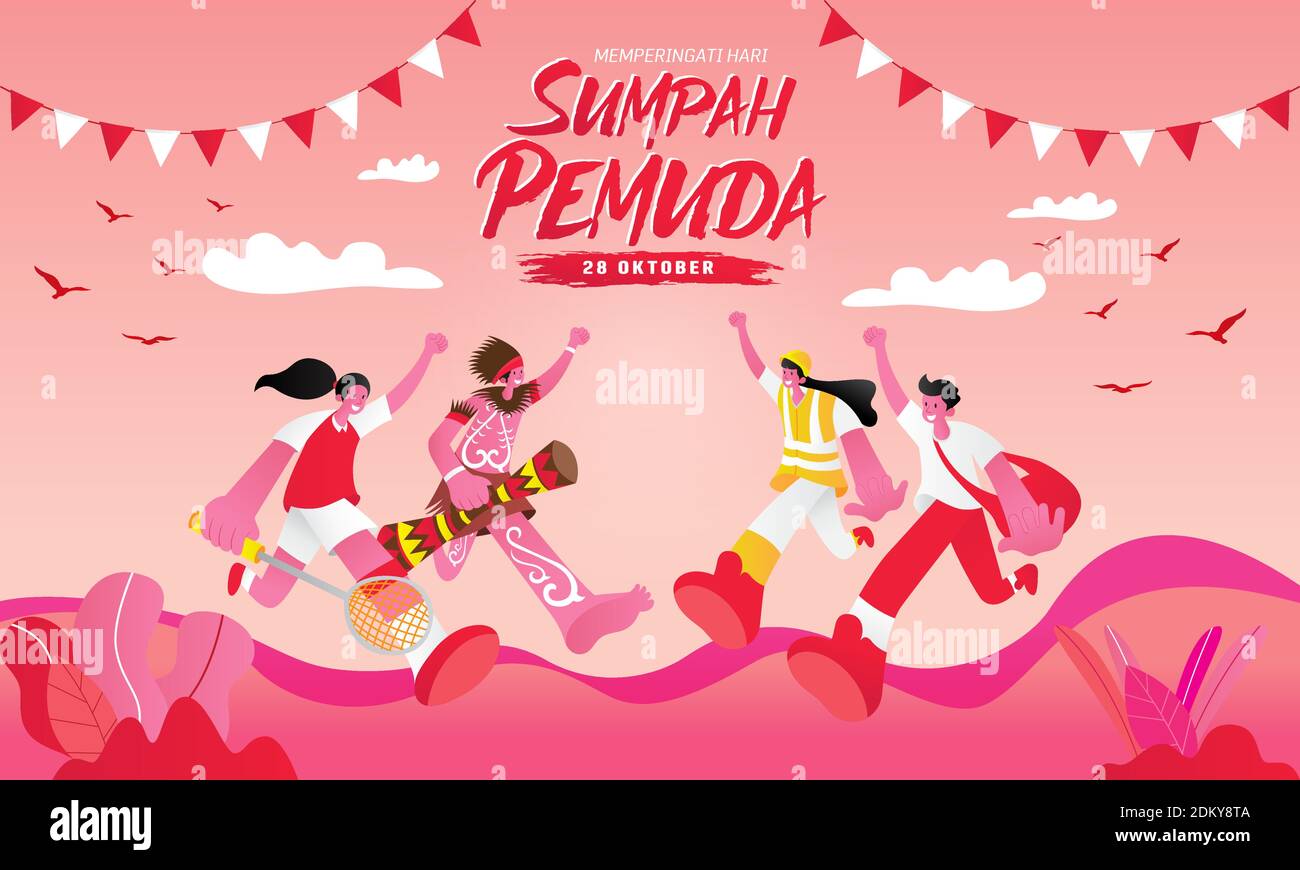 vector illustration. selamat hari Sumpah pemuda. Translation: Happy Indonesian Youth Pledge. Suitable for greeting card, poster and banner Stock Vector