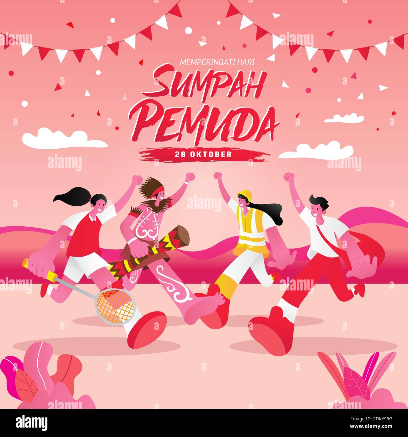 vector illustration. selamat hari Sumpah pemuda. Translation: Happy Indonesian Youth Pledge. Suitable for greeting card, poster and banner Stock Vector