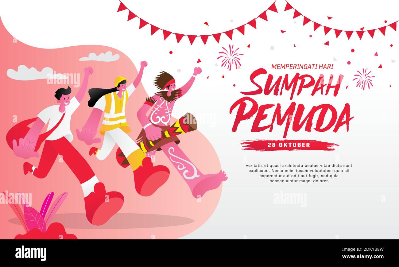 vector illustration. selamat hari Sumpah pemuda. Translation: Happy Indonesian Youth Pledge. Suitable for greeting card, poster and banner Stock Vector