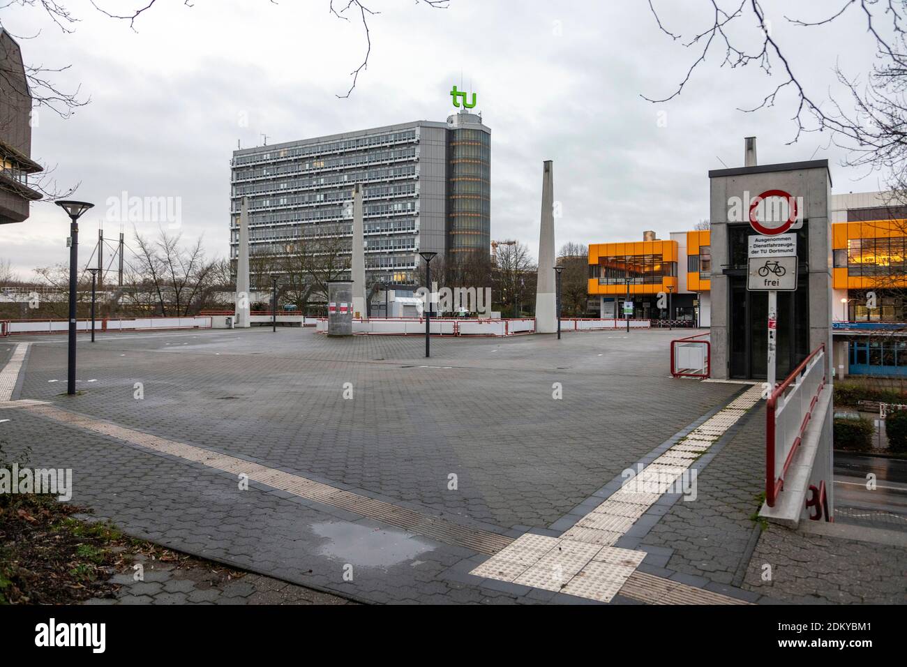 Deserted campus of the TU Dortmund University during the shutdown in the COVID-19 crisis Stock Photo