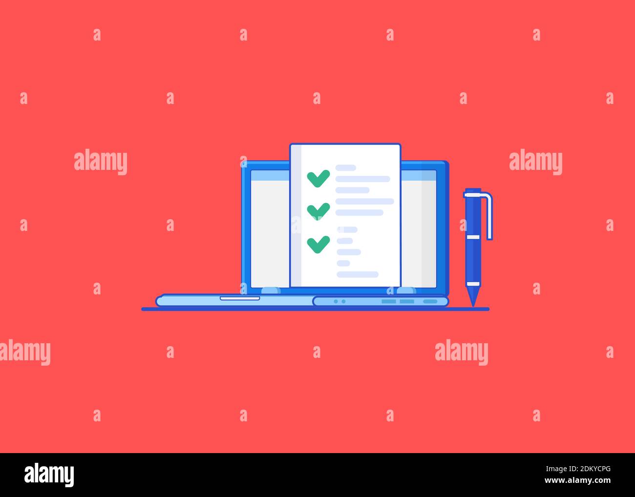 DIsplay monitor with list and checkbox and marks on desktop computer