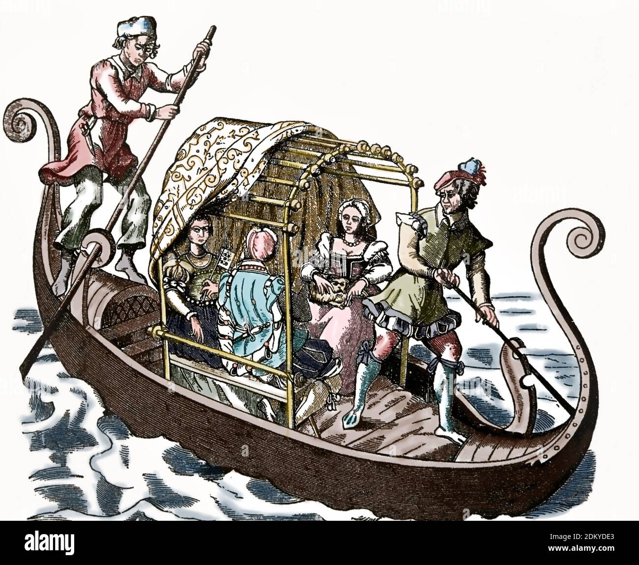 Venetian Republic. Modern period. The gondola. Colored engraving. Stock Photo